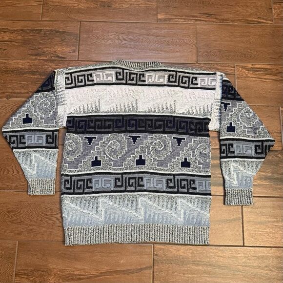 Vintage Ellis Island Sweater Mens L Pink Blue Gray Black Knit Crew Neck EUC - Picture 3 of 8